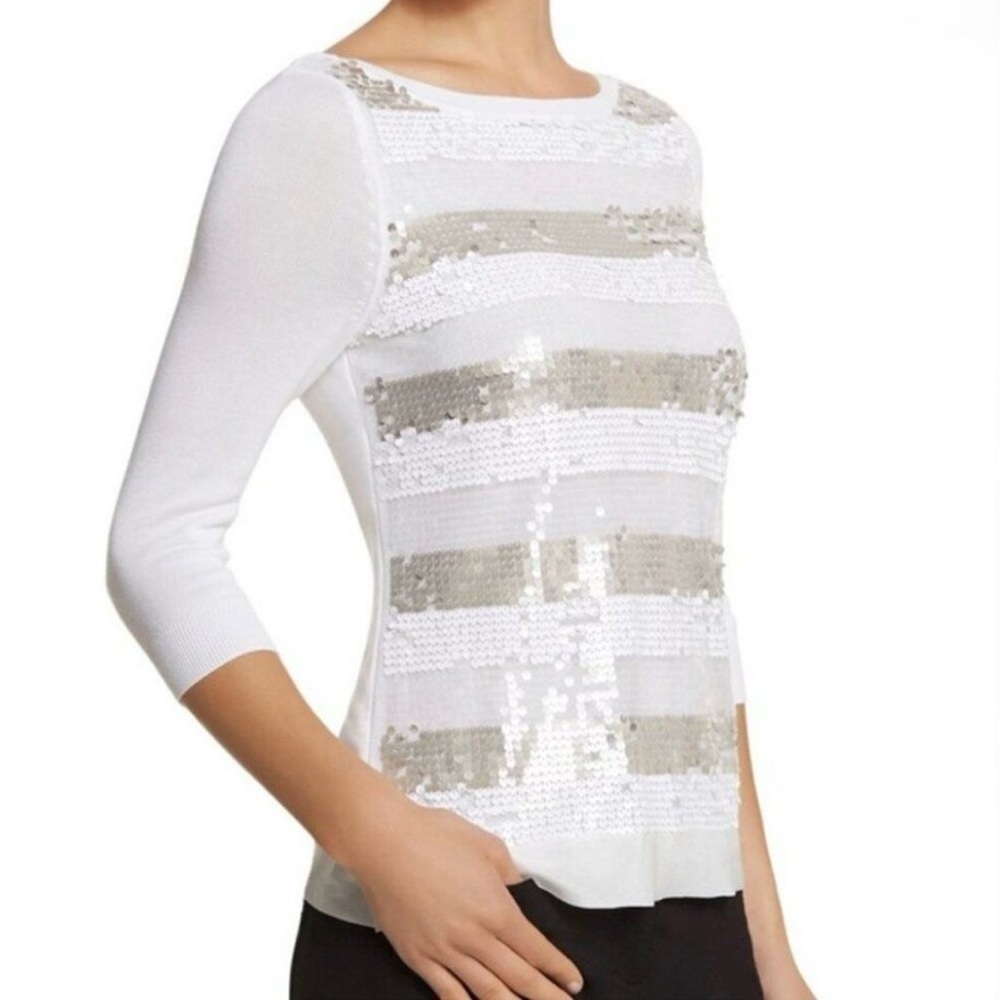 WHBM SEQUIN STRIPE LIGHTWEIGHT SWEATER - Picture 2 of 14